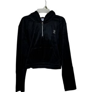 Juicy Couture Luxe Velour Pullover Hoodie Black Large NWT Half-Zip Long Sleeve